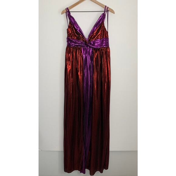 Sabina Musayev Women's Red Purple Kaia Two-Tone Foil Maxi Dress XL - Picture 3 of 16